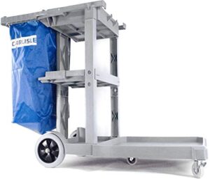 carlisle foodservice products janitorial cart long platform cart with 25 gallon trash bag for restaurants, hospitals, and schools plastic, 49 x 21 x 39 inches, gray