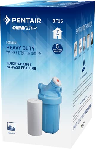 Pentair OMNIFilter BF35 Water Filtration System, 10" Premium Whole House Heavy Duty Filtration System with Bypass, Includes 10" Blue Heavy Duty Housing, RS18 Sediment Reduction Cartridge and All Tools