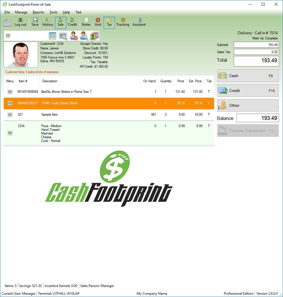 Professional POS Software and Inventory Control, No Monthly Fees, Free Support & Updates - CashFootprint Retail Point of Sale Software by LotHill Solutions - Professional Edition