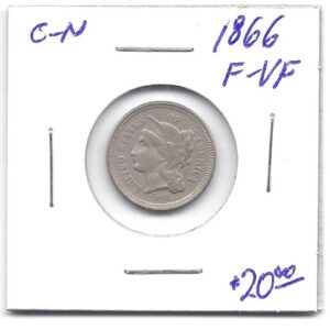 REEDERSONG 1866 Three-Cent F-VF Copper-Nickel Piece Coin