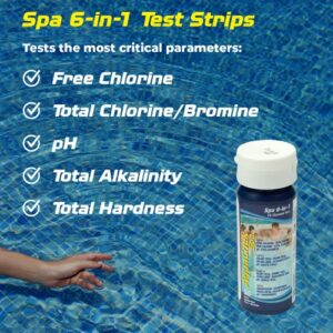 AquaChek SPA 6-in-1 Test Strips - Spa Test Strips for Total Bromine, Total Chlorine, Free Chlorine, pH, Total Alkalinity, and Total Hardness - Professional Water Quality Testing Kit (50 Strips)