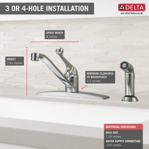 Delta Faucet Classic Single-Handle Kitchen Faucet with Side Sprayer, Chrome Kitchen Sink Faucet, Kitchen Faucet 3 Hole, Chrome 400LF-WF, 8.00 x 13.00 x 8.00 inches