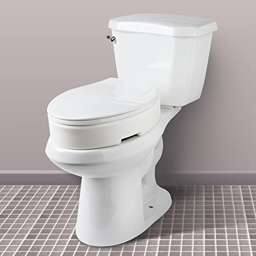 Carex Elongated Hinged Raised Toilet Seat, Adds 3.5 Inches of Height to Toilet, 300 Pound Weight Capacity, Toilet Seat Riser, Elevated Toilet Seat And Handicap Toilet Seat