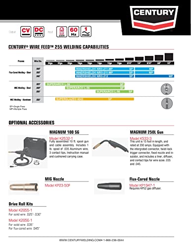 Century 255 Flux-Cored/MIG Wire-Feed Welder, 30-255 amp Output, 230V Input