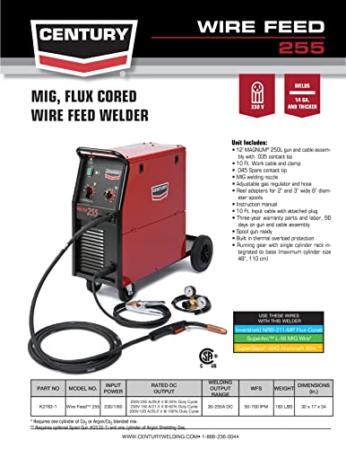 Century 255 Flux-Cored/MIG Wire-Feed Welder, 30-255 amp Output, 230V Input