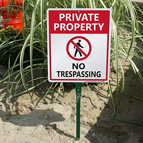 SmartSign No Trespassing Signs Private Property, 10 x 12 Inches Aluminum Sign with 3 Feet Stake