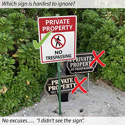 SmartSign No Trespassing Signs Private Property, 10 x 12 Inches Aluminum Sign with 3 Feet Stake