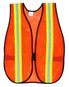 mcr safety v201r polyester mesh general purpose safety vest with 2-inch lime/silver reflective stripe, fluorescent orange