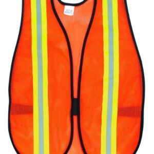 MCR Safety V201R Polyester Mesh General Purpose Safety Vest with 2-Inch Lime/Silver Reflective Stripe, Fluorescent Orange