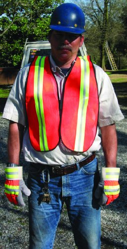 MCR Safety V201R Polyester Mesh General Purpose Safety Vest with 2-Inch Lime/Silver Reflective Stripe, Fluorescent Orange