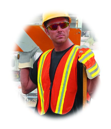 MCR Safety V201R Polyester Mesh General Purpose Safety Vest with 2-Inch Lime/Silver Reflective Stripe, Fluorescent Orange