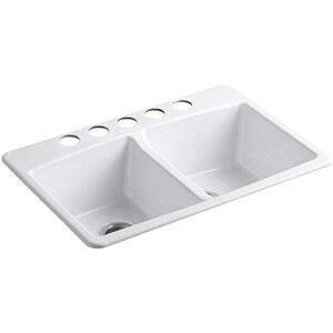 kohler k-5846-5u-0 brookfield under-mount double-equal bowl kitchen sink with 5 oversized faucet holes, white