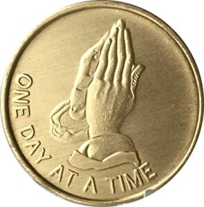 one day at a time praying hands with the serenity prayer- bronze medallion