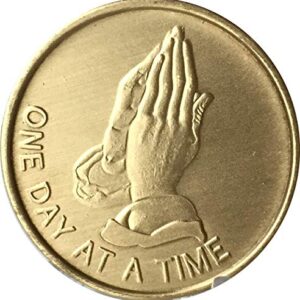 One Day At a Time Praying Hands with the Serenity Prayer- Bronze Medallion