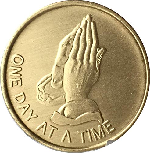 One Day At a Time Praying Hands with the Serenity Prayer- Bronze Medallion