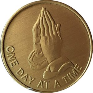 One Day At a Time Praying Hands with the Serenity Prayer- Bronze Medallion