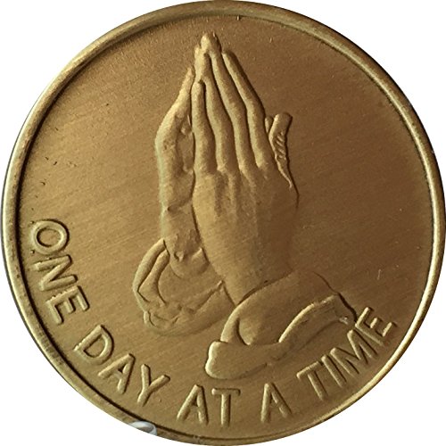One Day At a Time Praying Hands with the Serenity Prayer- Bronze Medallion