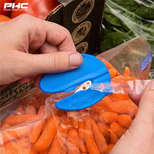 Pacific Handy Cutter BC347 Bag Cutter, Box of 12, Easily Cuts Plastic Bags, Plastic Wrap, Paper, and Tape, Safely-Concealed Stainless Steel Blade, Safe for Food Service, Blue