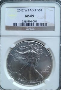2012 w burnished silver eagle coin ms 69 ngc