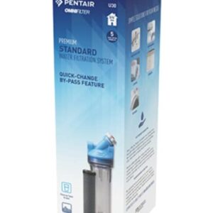 Pentair OMNIFilter U30 Filter System, 10" Premium Standard Water Filtration System with Bypass Valve-in-Head, 3/4" NPT, Includes Clear Housing, T01 Cartridge, Wrench and Mounting Bracket, 5 Micron