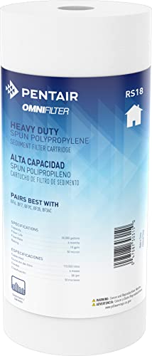 Pentair OMNIFilter RS18 Sediment Water Filter, 10-Inch, Whole House Heavy Duty Spun Polypropylene Replacement Cartridge, 10" x 4.5", 50 Micron, White