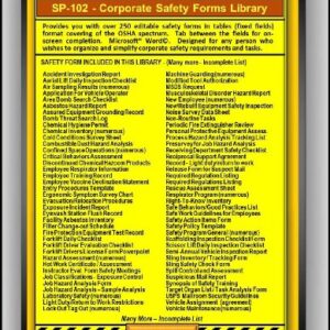 SP-102 - SAFETY FORMS LIBRARY – OSHA - 29 CFR 1910 1926 - UPC - 639737374896