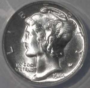 1944 d u. s. winged mercury dime 10 cent silver liberty old coin anacs certified unc. ms 67 fsb