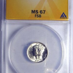 1944 D U. S. Winged Mercury Dime 10 Cent Silver Liberty Old Coin Anacs Certified UNC. MS 67 FSB