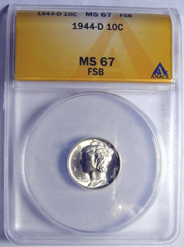 1944 D U. S. Winged Mercury Dime 10 Cent Silver Liberty Old Coin Anacs Certified UNC. MS 67 FSB