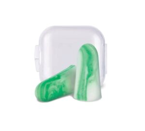 flents protechs reusable work ear plugs, ideal for construction offering protection from loud environments, 8 pairs with travel size case, easy use comfort fit, nrr 33, green, made in the usa
