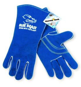 mcr safety gloves 4600 blue beast split cow leather welder gloves with reinforced palm and wing thumb, x-large, 1 pair