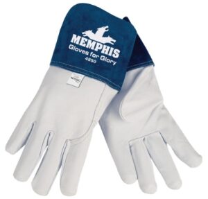 mcr safety 4850m gloves for glory premium grain goatskin mig/tig welder men's gloves with split cow gauntlet cuff, natural pearl, medium, 1-pair