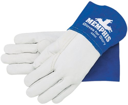MCR Safety 4850M Gloves for Glory Premium Grain Goatskin MIG/TIG Welder Men's Gloves with Split Cow Gauntlet Cuff, Natural Pearl, Medium, 1-Pair