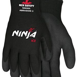 MCR Safety N9690S Ninja Ice 15 Gauge Black Nylon Cold Weather Glove, Acrylic Terry Inner, HPT Palm and Fingertips, Small, 1 Pair