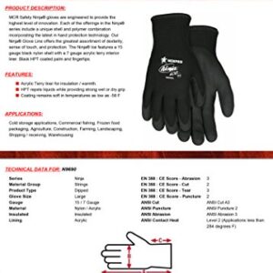 MCR Safety N9690S Ninja Ice 15 Gauge Black Nylon Cold Weather Glove, Acrylic Terry Inner, HPT Palm and Fingertips, Small, 1 Pair