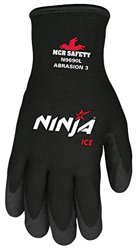 MCR Safety N9690S Ninja Ice 15 Gauge Black Nylon Cold Weather Glove, Acrylic Terry Inner, HPT Palm and Fingertips, Small, 1 Pair