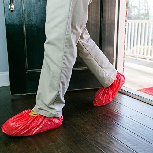 ShuBee Waterproof Shoe Covers Slip-Resistant Disposable for Construction, Indoor Carpet Floor Protection - Red (40 Pair)