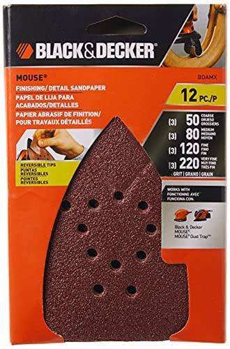 BLACK+DECKER Sandpaper Assortment for Mouse Sander, 12-Pack (BDAMX)