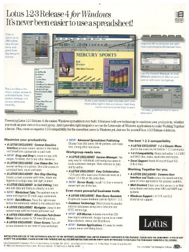 Lotus 123 Spreadsheet for Windows Release 4 (3.5 Inch discs only) (DOS 3.3 or Higher, Windows 3.0)