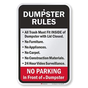 smartsign - k-7492-eg-12x18 "dumpster rules" sign | 12" x 18" 3m engineer grade reflective aluminum black/red on white