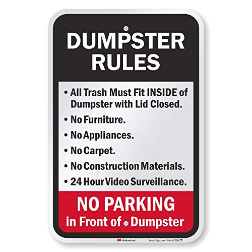 SmartSign - K-7492-EG-12x18 "Dumpster Rules" Sign | 12" x 18" 3M Engineer Grade Reflective Aluminum Black/Red on White