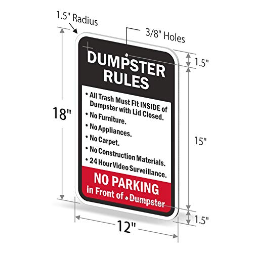 SmartSign - K-7492-EG-12x18 "Dumpster Rules" Sign | 12" x 18" 3M Engineer Grade Reflective Aluminum Black/Red on White