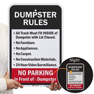 SmartSign - K-7492-EG-12x18 "Dumpster Rules" Sign | 12" x 18" 3M Engineer Grade Reflective Aluminum Black/Red on White