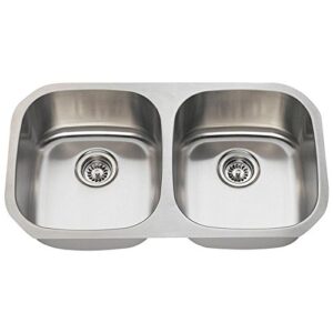 mr direct 502-16 stainless steel undermount 32-1/4 in. double bowl kitchen sink, 16 gauge