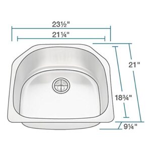 MR Direct 2421-16 Stainless Steel Undermount 23-1/2 in. Single Bowl Kitchen Sink, 16 Gauge