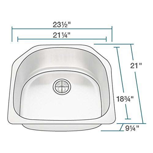 MR Direct 2421-16 Stainless Steel Undermount 23-1/2 in. Single Bowl Kitchen Sink, 16 Gauge