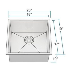 MR Direct 2321s-16 Stainless Steel Sink Undermount 20 in. Single Bowl Kitchen