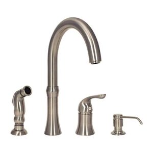 mr direct 710-bn brushed nickel 4-hole single-handle standard kitchen faucet with side spray and soap dispenser