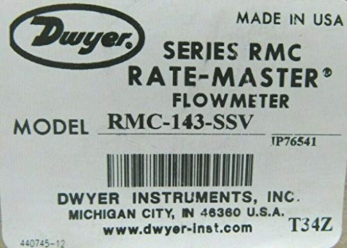 Dwyer® Rate-Master® Flowmeter, RMC-143-SSV, 2% Acc, 4-4 GPM Water, SS Valve, PC Body