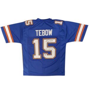 tim tebow autographed florida gators (blue #15) jersey w/"07 heisman" - tebow holo